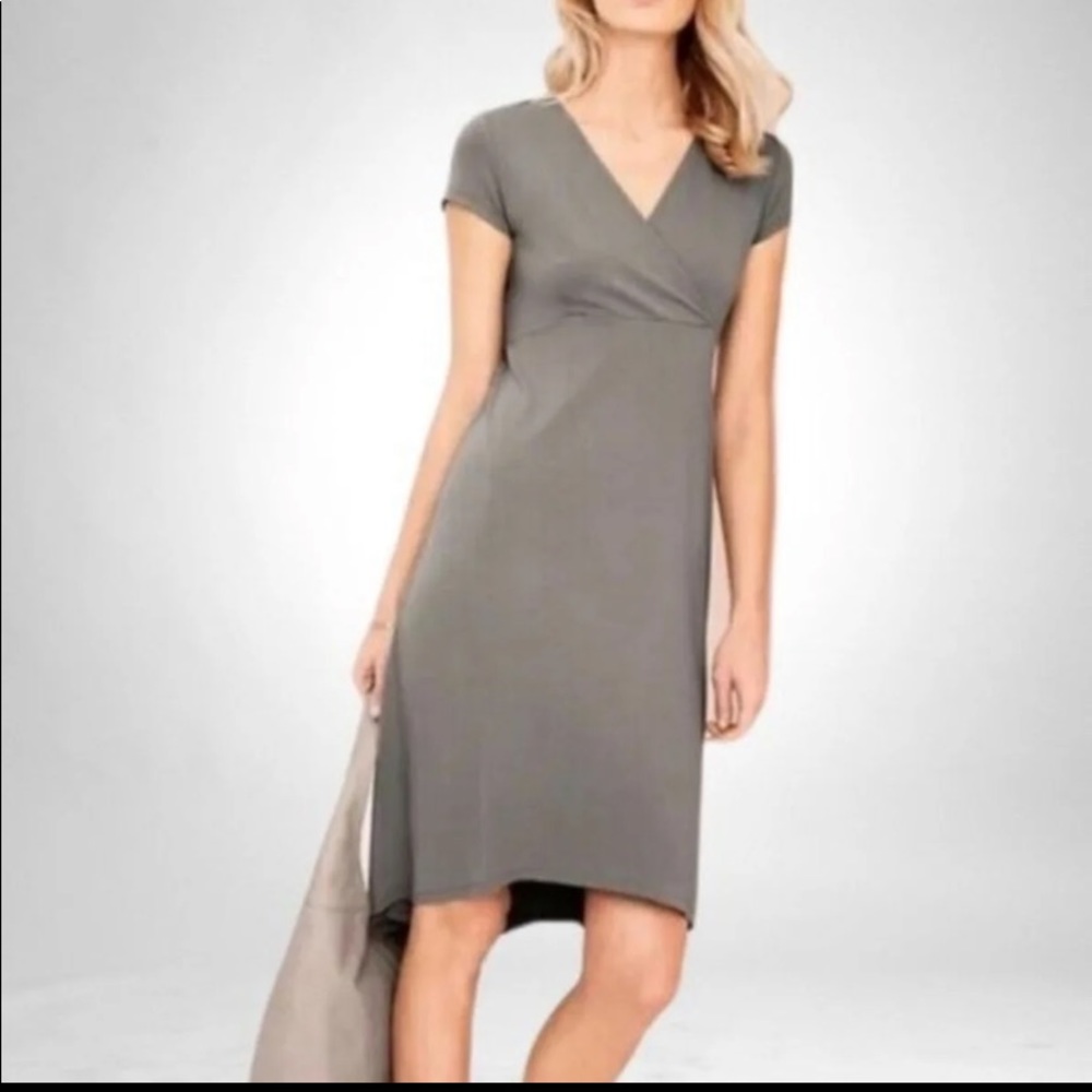 Eileen Fisher V Neck Viscose Jersey Gray Hi Lo Dress Size PS
